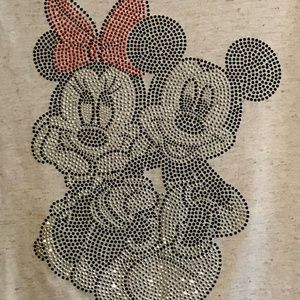 Authentic Disney: Gray Bedazzled Minnie Mickey Mouse Medium Tee (Runs Small)